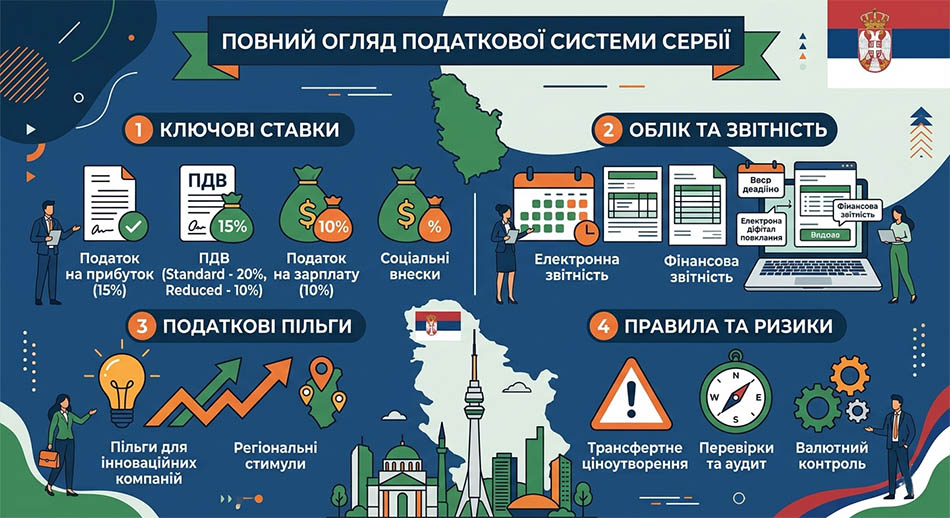 Податки для бізнесу в Сербії: повний огляд податкової системи, ставок, звітності, пільг і ризиків