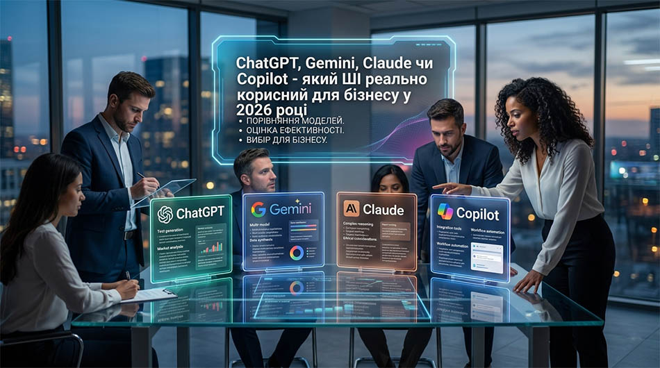ChatGPT, Gemini, Claude чи Copilot – який ШІ реально корисний для бізнесу у 2026 році ChatGPT, Gemini, Claude чи Copilot – який ШІ реально корисний для бізнесу у 2026 році