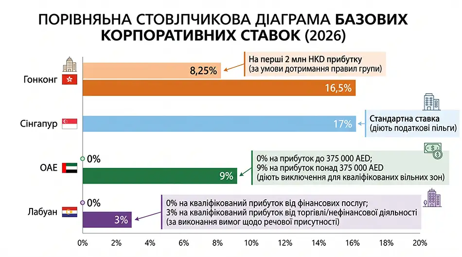 порівняльна стовпчикова діаграма базових корпоративних ставок