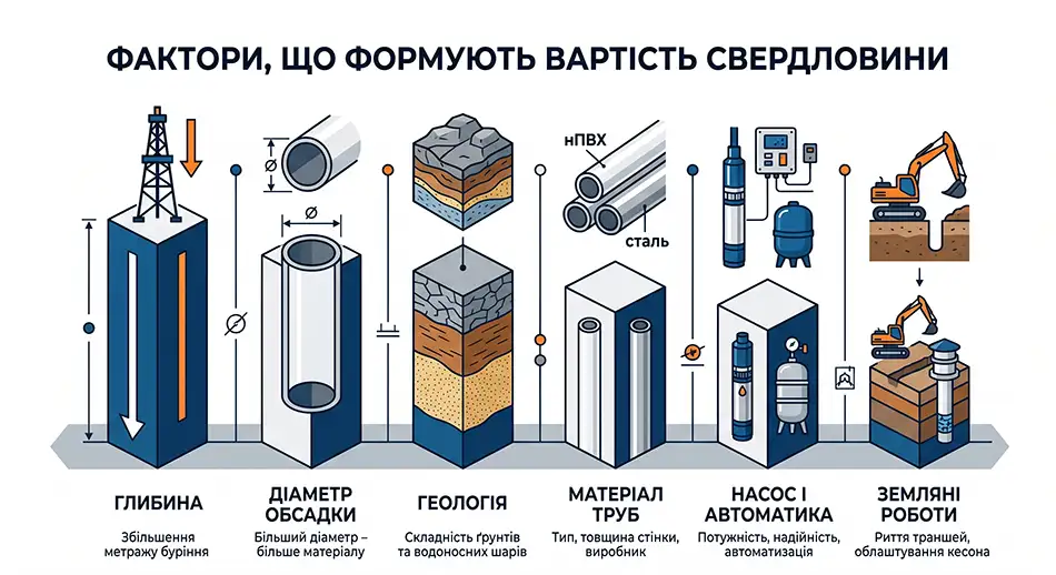 стовпчикова інфографіка - Що формує вартість свердловини