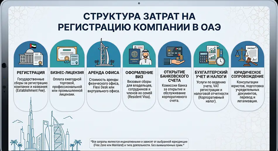 структура расходов на регистрацию компании в ОАЭ