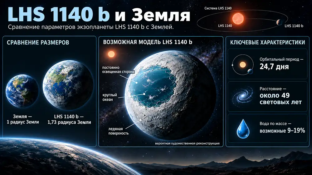 инфографика LHS 1140 b и Земля