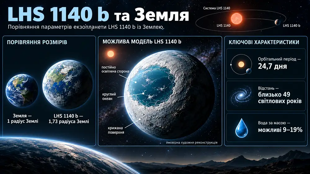 інфографіка LHS 1140 b та Земля