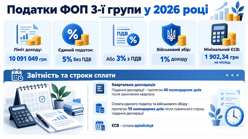 інфографіку українською мовою «Податки ФОП 3-ї групи