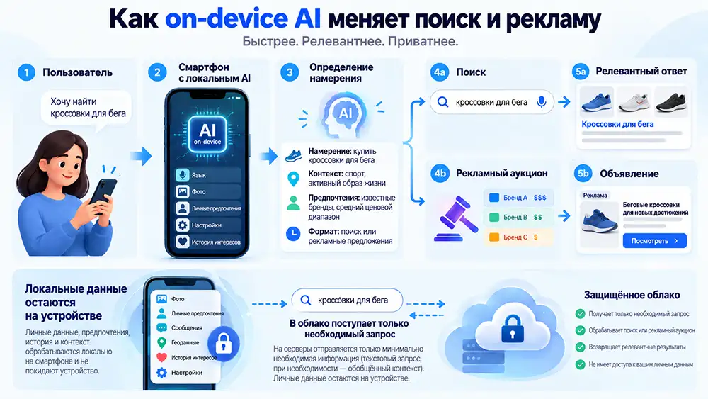инфографика «Как on-device AI меняет поиск и рекламу»