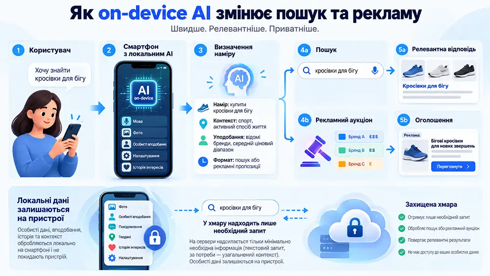 інфографіка «Як on-device AI змінює пошук та рекламу»