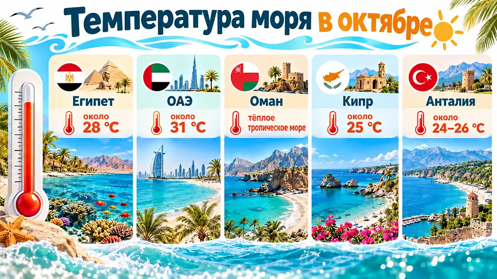 инфографика Температура моря в октябре