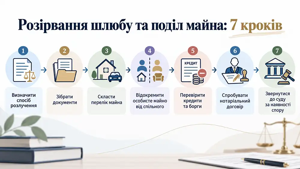 Розірвання шлюбу та поділ майна: 7 кроків