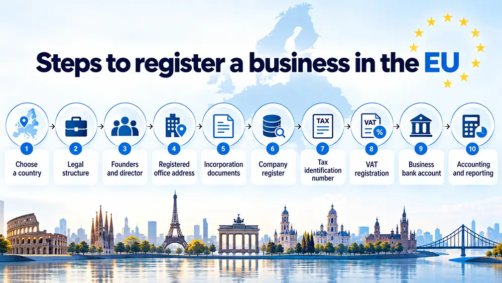 infographic 'Stages of business registration in the EU'