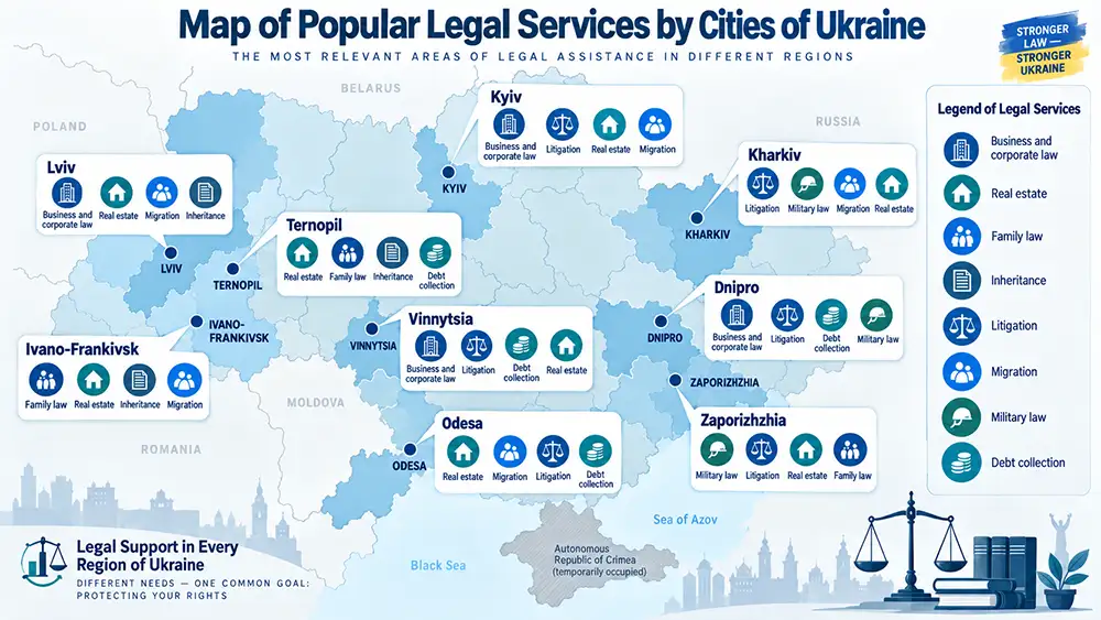 infographic ‘Map of Popular Legal Services by Cities of Ukraine’