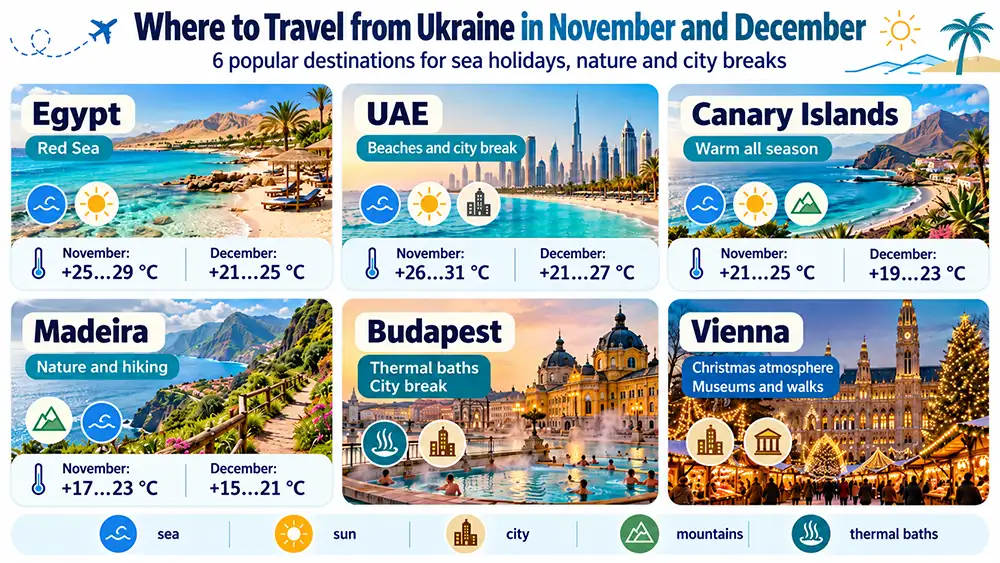 Infographic 'Where to Travel in November and December from Ukraine'