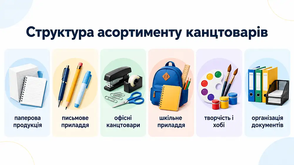 інфографіка «Структура асортименту канцтоварів».