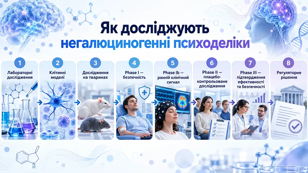 інфографіка - Як досліджують негалюциногенні психоделіки