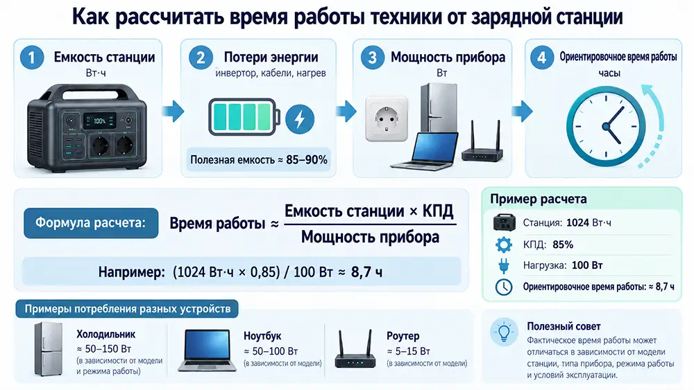 Как рассчитать время работы техники от зарядной станции